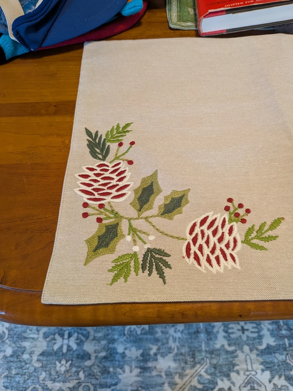 Threshold Neutral Beige Placemat - Single Machine-Washable Mat Christmas Berries